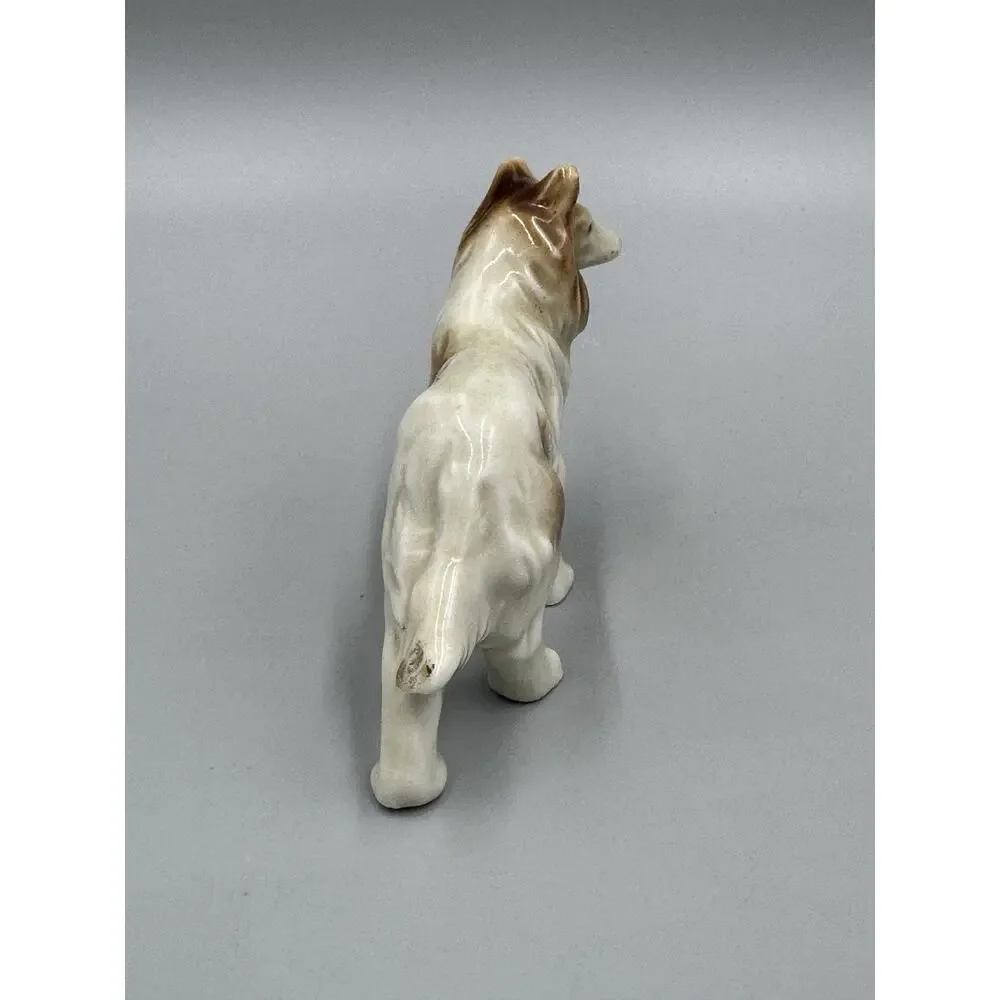 Vintage Porcelain Collie Figurine Glossy Brown Dog 3.5” Long